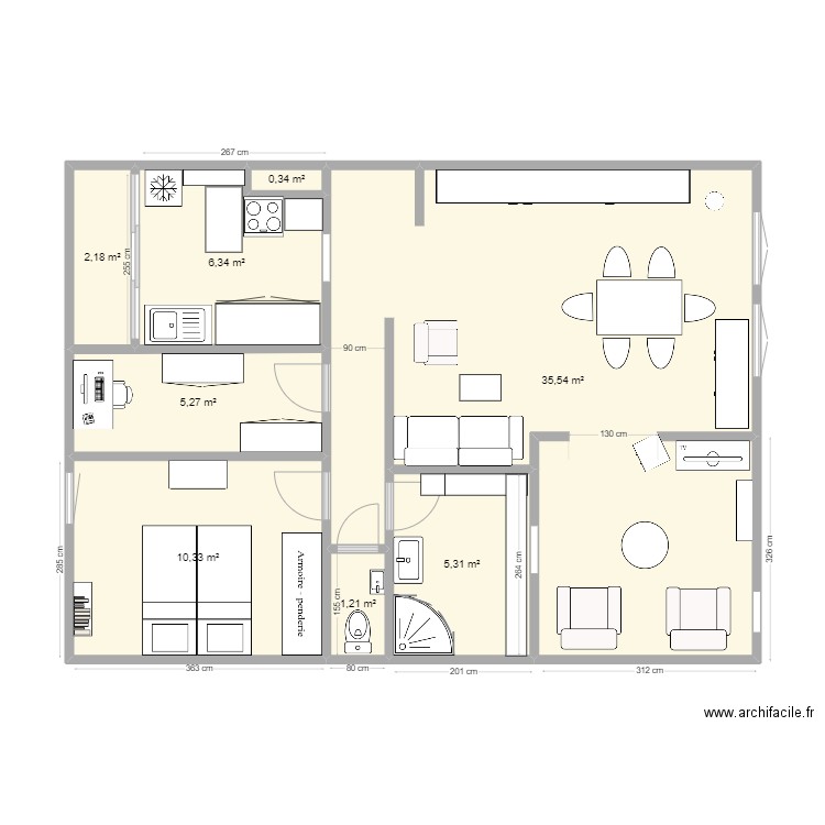 ROC. AA. Plan de 8 pièces et 67 m2