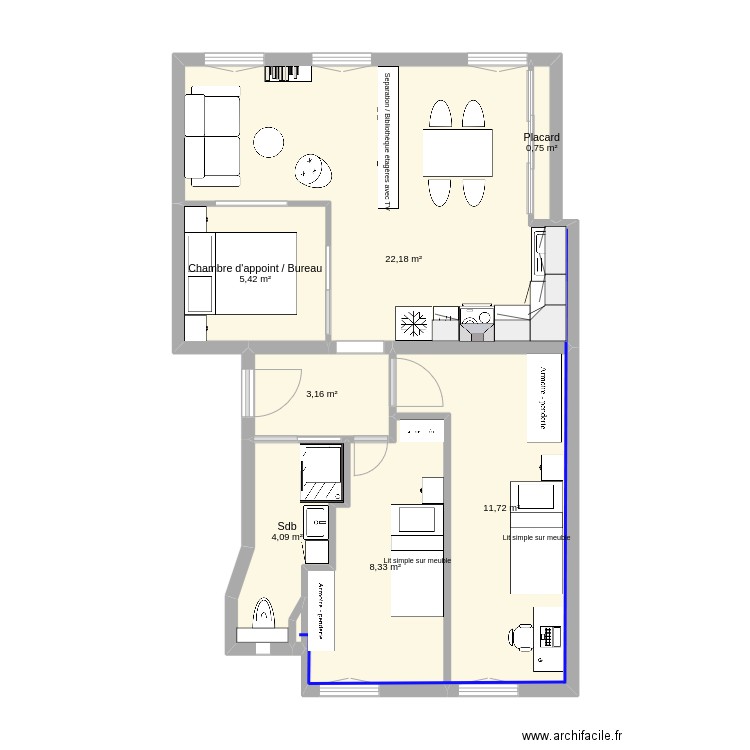 Neuilly rev5. Plan de 8 pièces et 56 m2