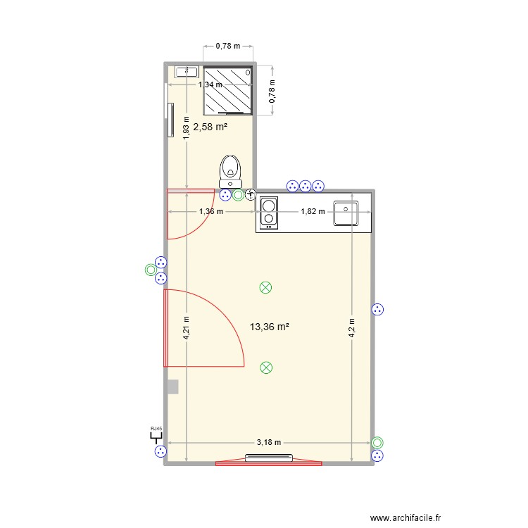 Studio Nelly. Plan de 2 pièces et 16 m2