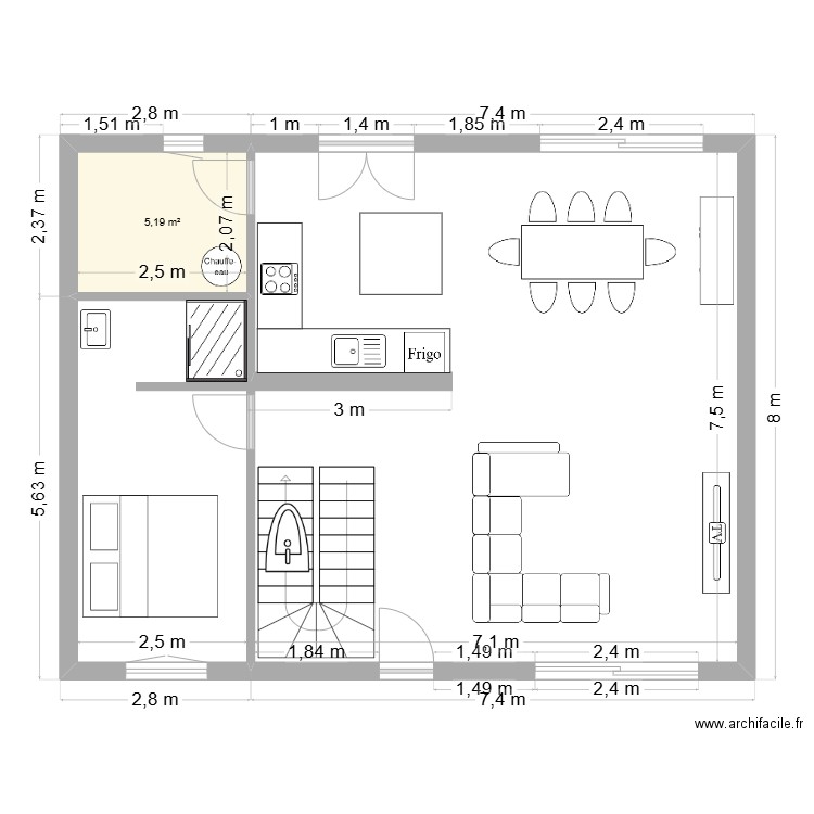 maison 1. Plan de 1 pièce et 5 m2