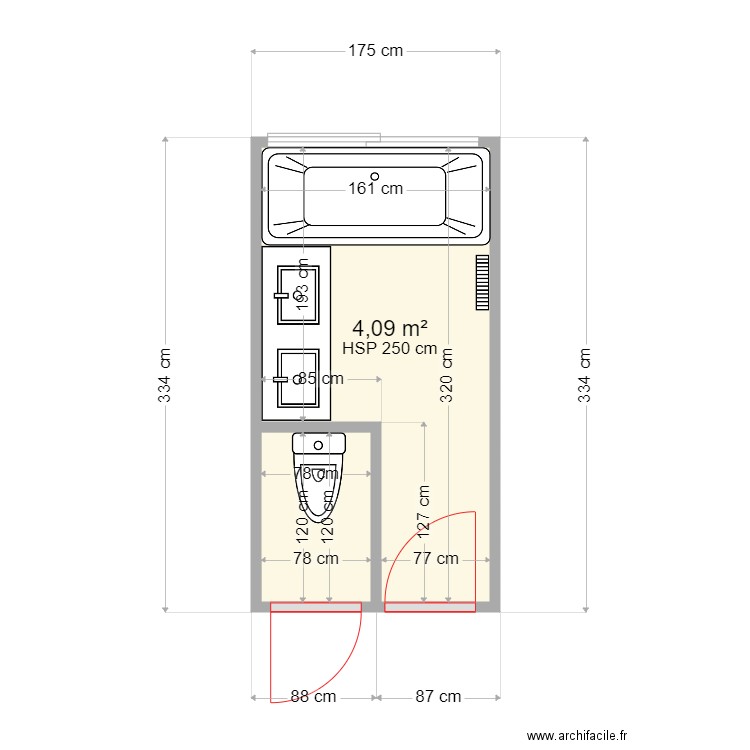 Thoma SDB existent V2. Plan de 2 pièces et 5 m2