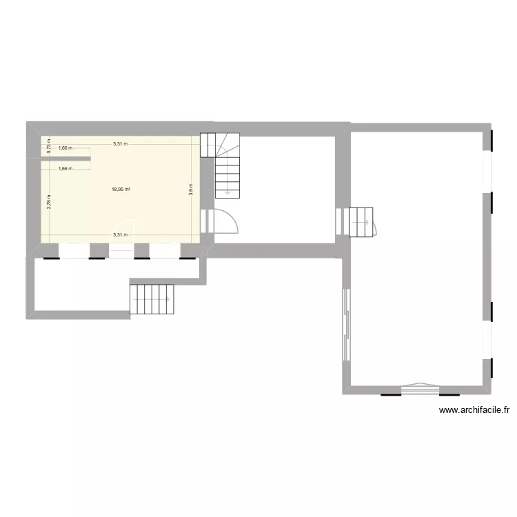 Le P&eacute;rreon. Plan de 1  et 19 m²