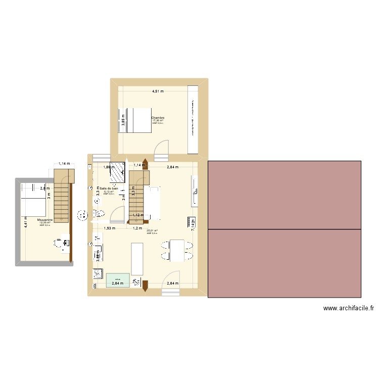 T2 v2. Plan de 4 pièces et 71 m2