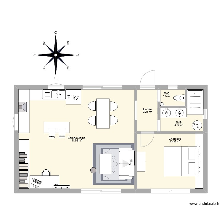 Maison - meublée. Plan de 5 pièces et 65 m2