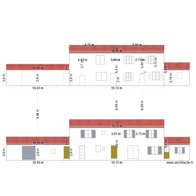 Fa&ccedil;ade sud. Plan de 0 pièce et 0 m2