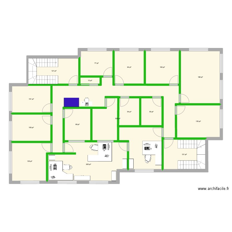 225 Seigneuriale 2e étage 7 d. Plan de 16 pièces et 202 m2