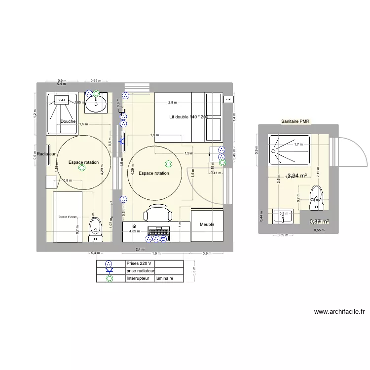 PLan N&deg;1. Plan de 3 pièces et 23 m²