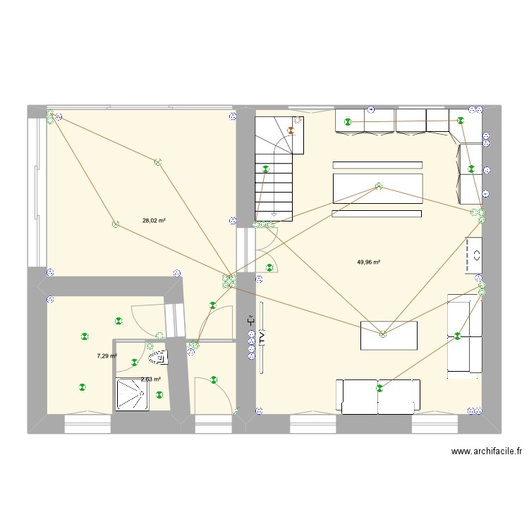 Loyes RDC électricité. Plan de 4 pièces et 91 m2