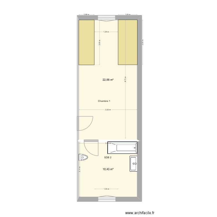 Bretoche ch 1. Plan de 2 pièces et 33 m2