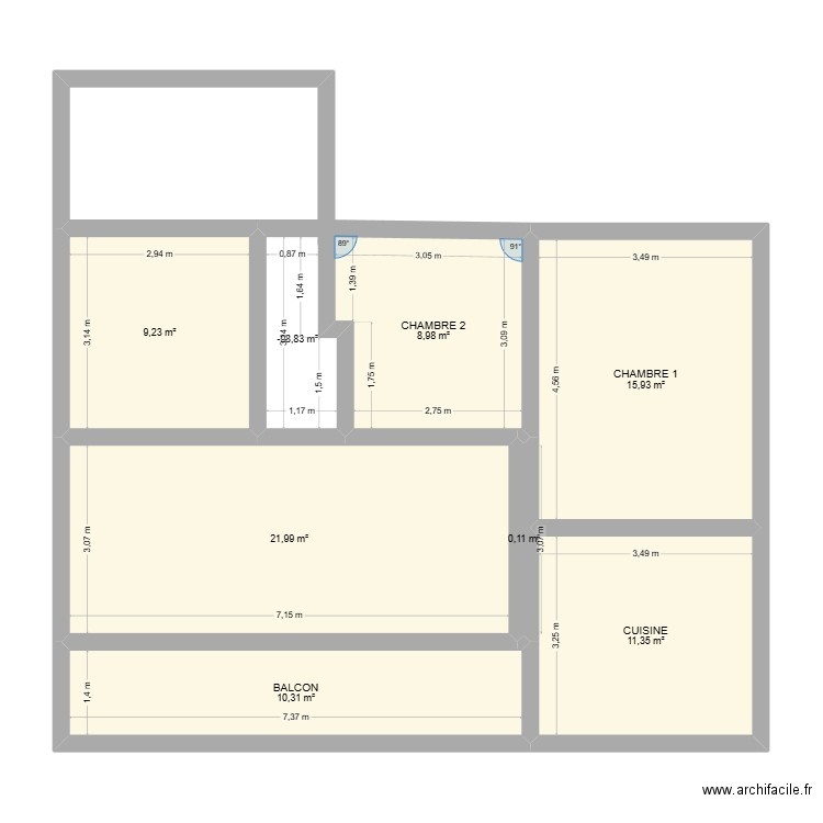 PLAN DE BASE. Plan de 8 pièces et 81 m2