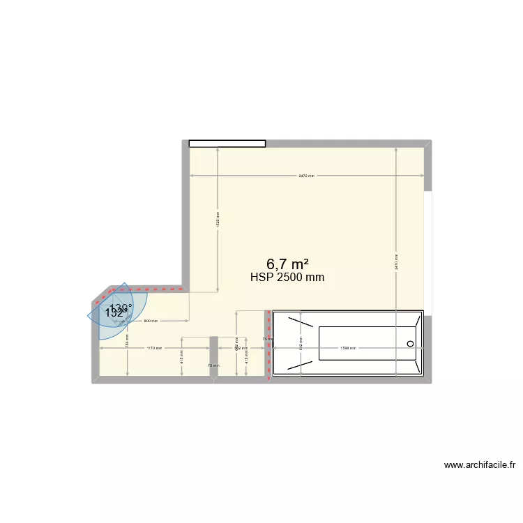 SDB. Plan de 1 pièce et 7 m²