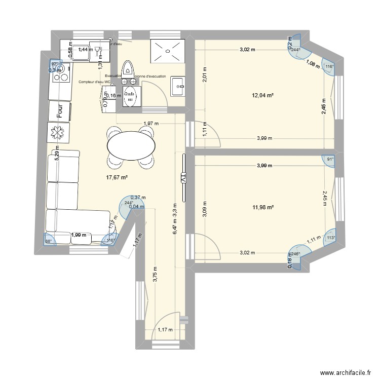 Paix plan amenagement 1. Plan de 3 pièces et 45 m2