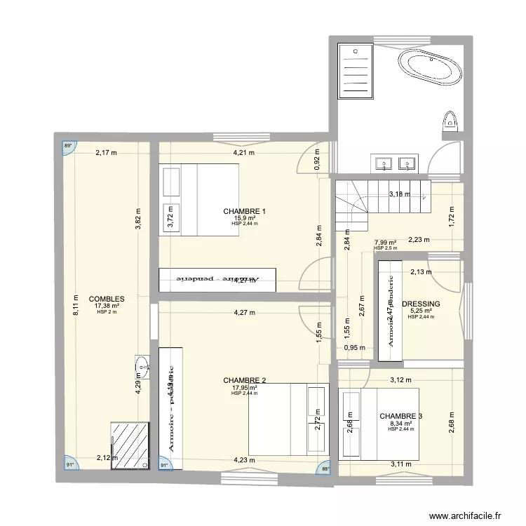 Etage Steph. Plan de 6 et 73 m² Etage Steph. Plan de 6 et 73 m²