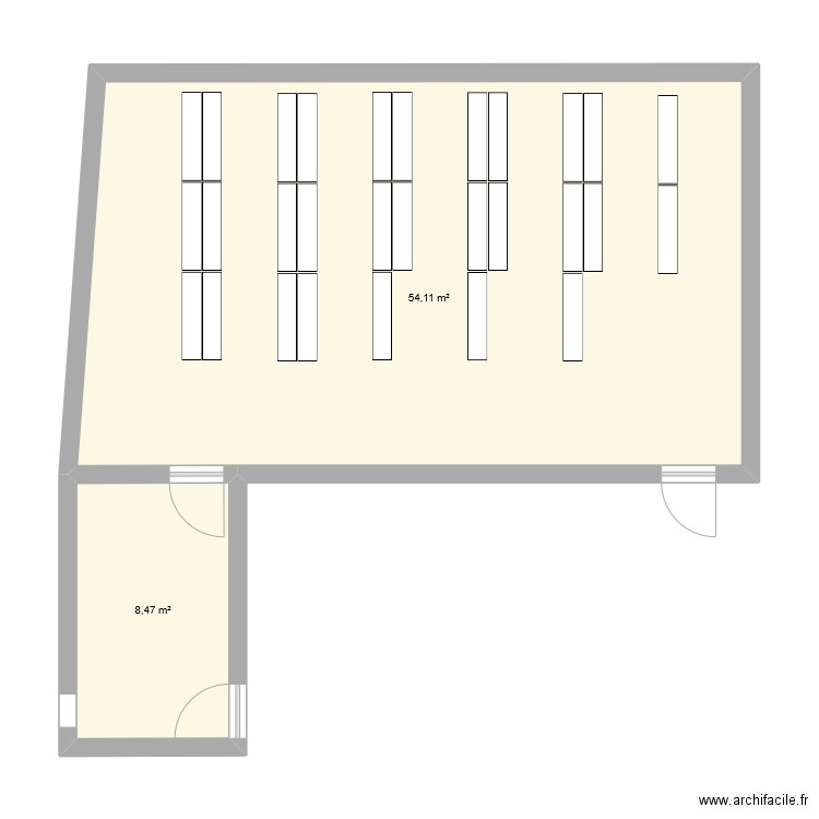 salle archives cité. Plan de 2 pièces et 63 m2
