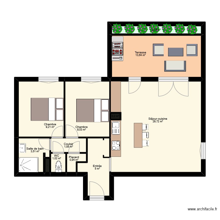 MEGE. Plan de 12 pièces et 77 m2