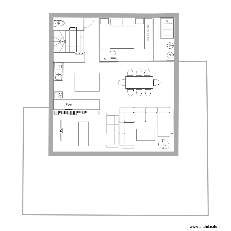 RdC. Plan de 1 pièce et 69 m2