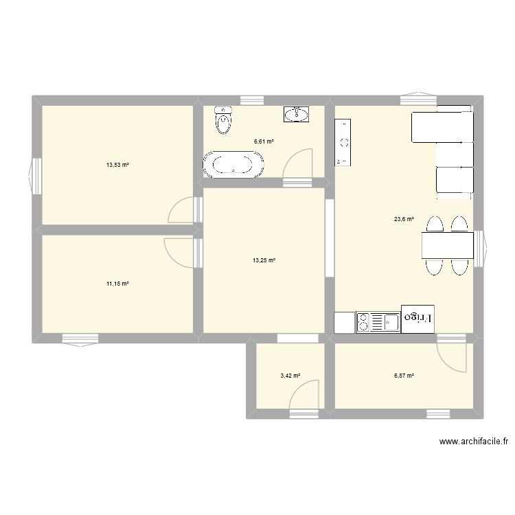 truc. Plan de 7 pièces et 78 m2