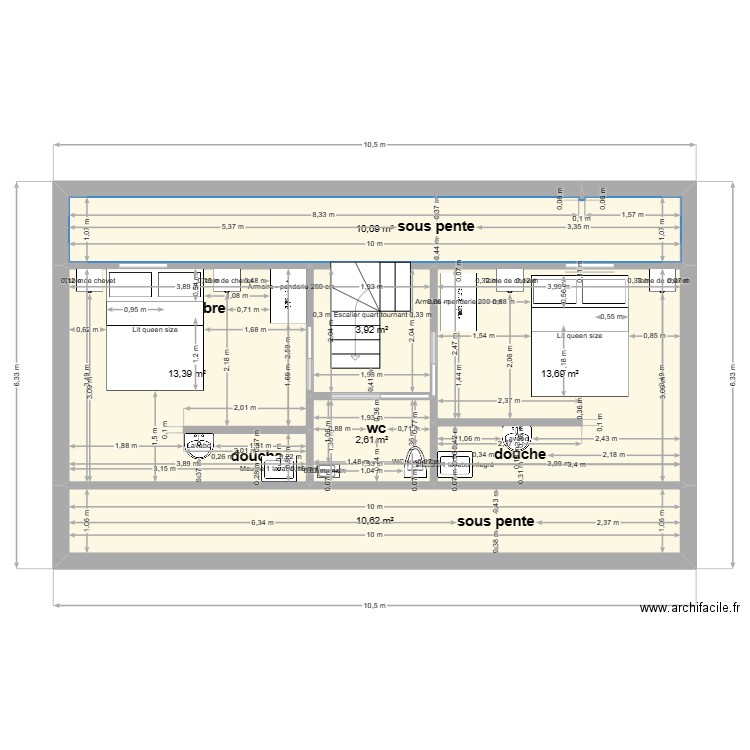 grange. Plan de 6 pièces et 55 m2