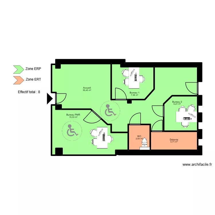 Bron RDC - ERP. Plan de 14  et 72 m²