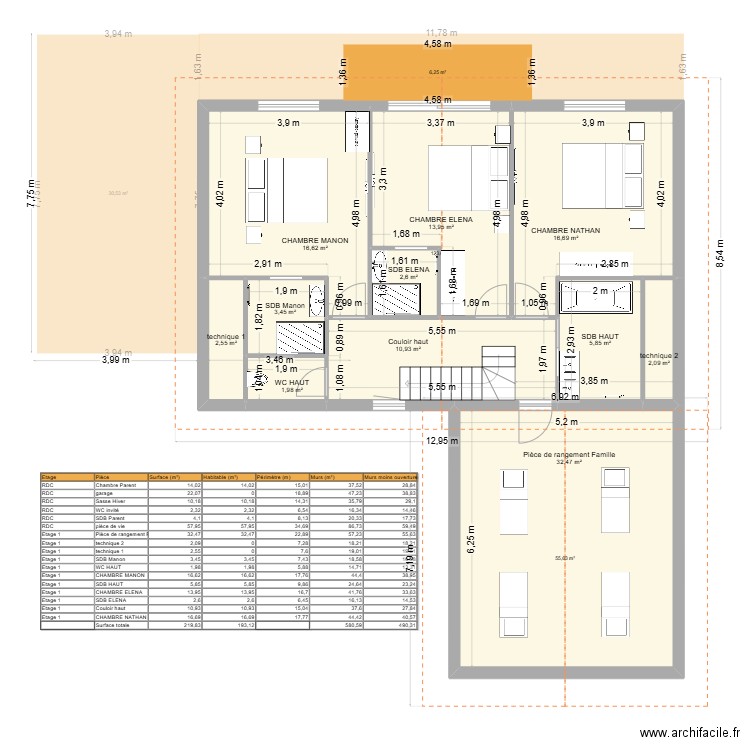 chalet allos v6. Plan de 17 pièces et 220 m2