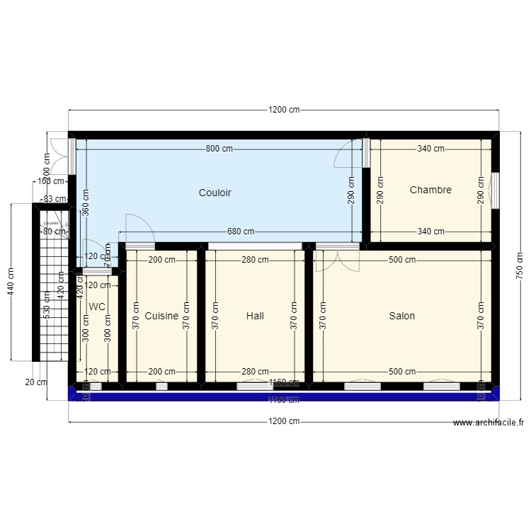 Plan de terrain 12mx7.5m Client 47 48 11 12 V3. Plan de 7 pièces et 75 m2