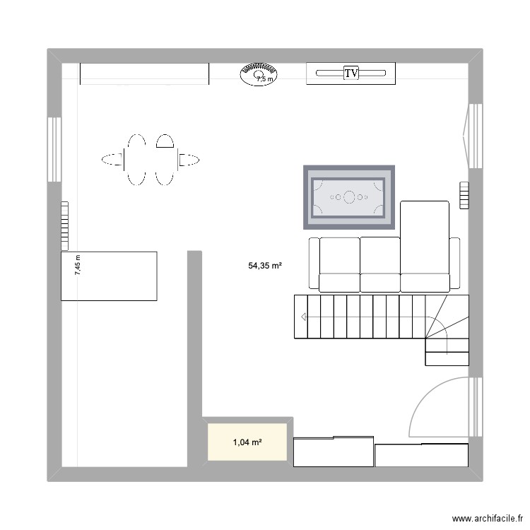 Salle Chanteloup. Plan de 2 pièces et 57 m2
