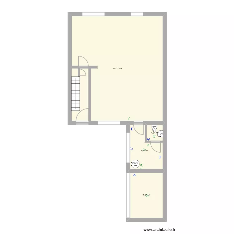 buanderie. Plan de 4  et 63 m²