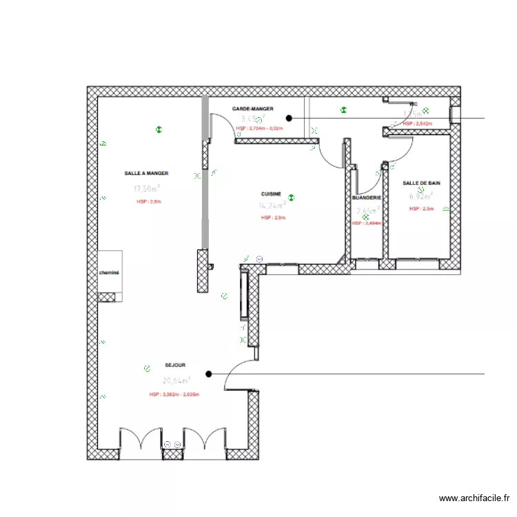 RDC interrupteur+eclairage. Plan de 