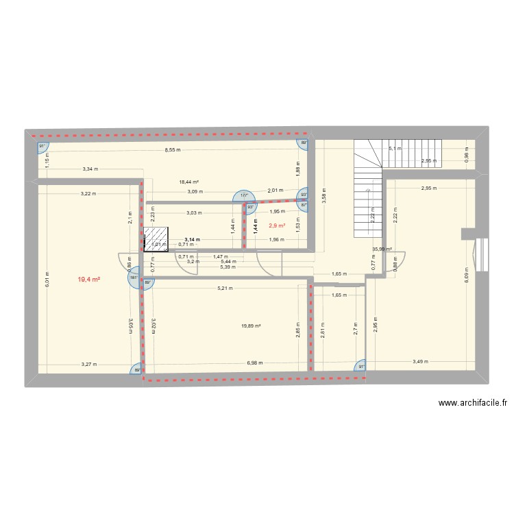 1° ETAGE. Plan de 5 pièces et 97 m2