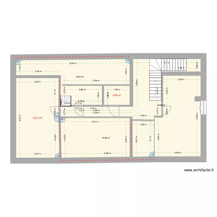 1&deg; ETAGE. Plan de 5  et 97 m²