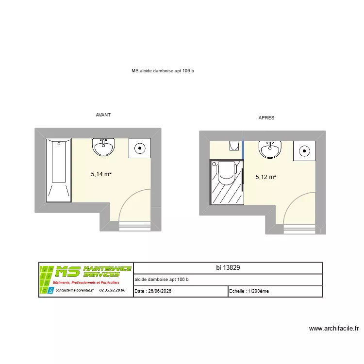 alcide damboise bi 13829. Plan de 2  et 10 m²