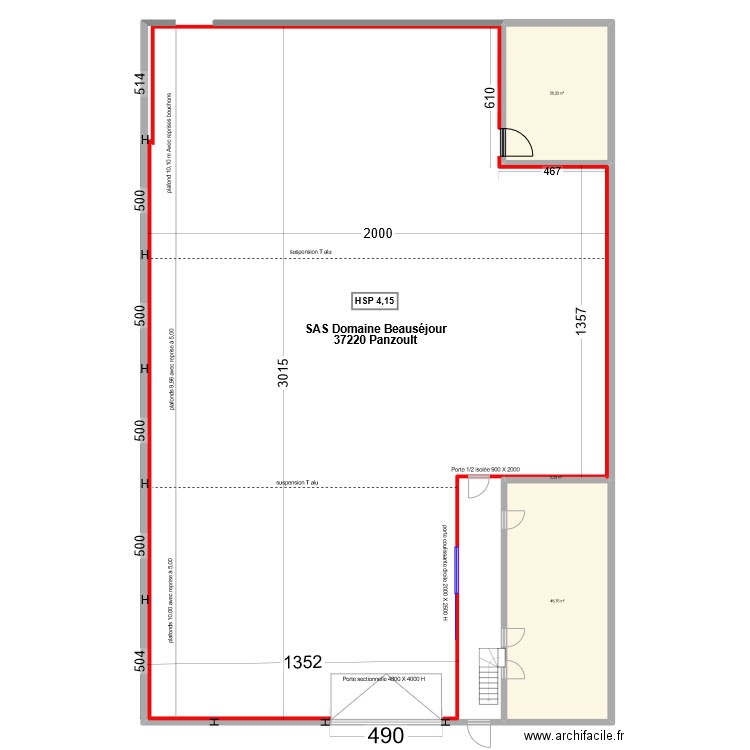 SAS Domaine Beauséjour 37220 Panzoult. Plan de 3 pièces et 72 m2