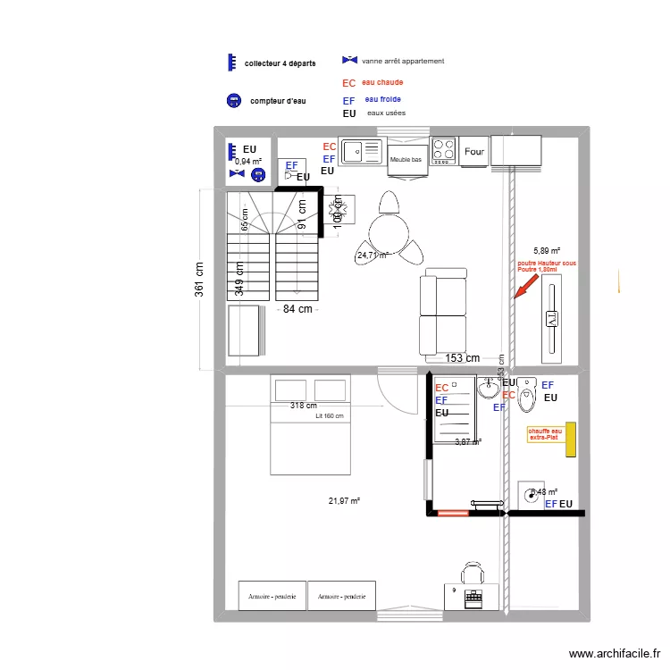 immeuble1 3&egrave;me Plomb V3 T2 . Plan de 