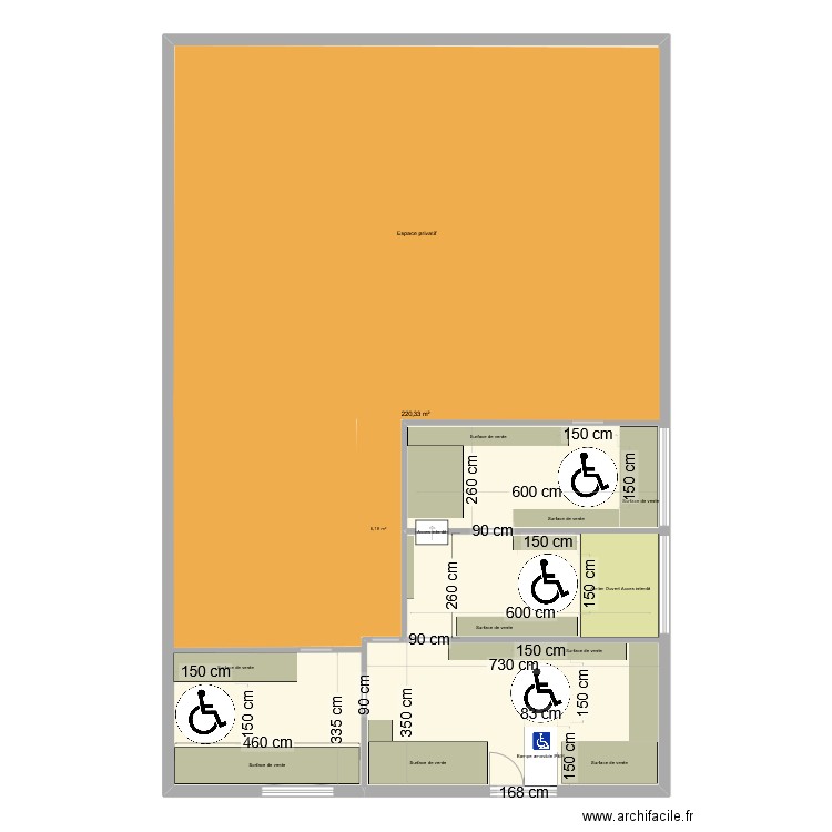Kinklet circulation PMR. Plan de 1 pièce et 220 m2