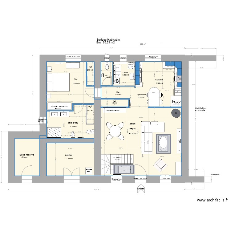 Loft Agrandissement R de C+1m Inversion TV. Plan de 0 pièce et 0 m2