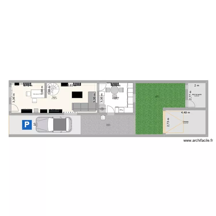 Maison rez-de-chaussée. Plan de 2 Pièces et 44 m² Maison rez-de-chaussée. Plan de 2 Pièces et 44 m²