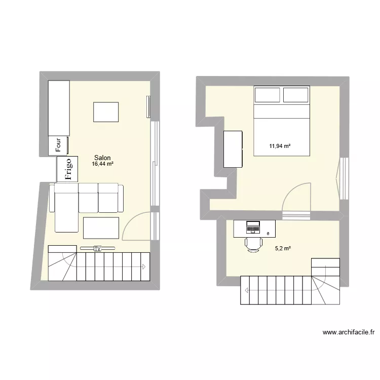 Appartement Chevreuse _ v4. Plan de 3  et 34 m²