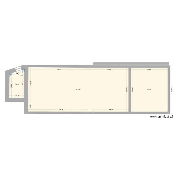 fromagerie étage. Plan de 3 pièces et 122 m2