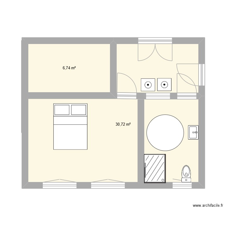 P2 ext. Plan de 2 pièces et 37 m2