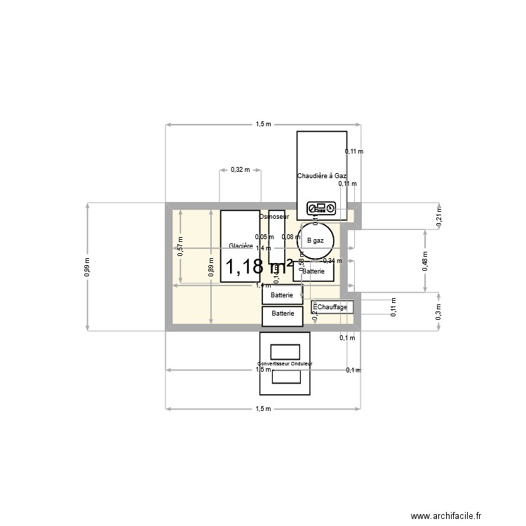 Station Osolaire. Plan de 1 pièce et 1 m2