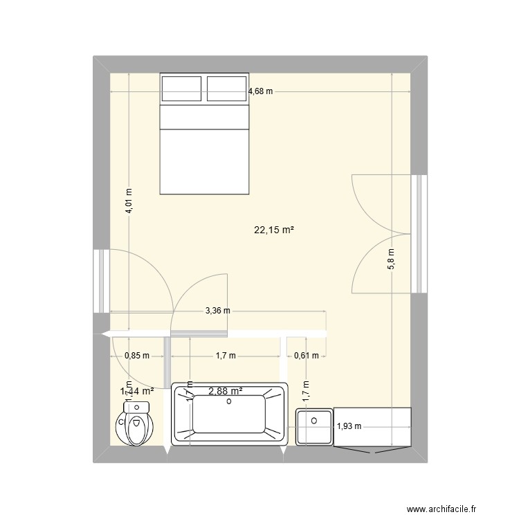 NOYAL. Plan de 3 pièces et 26 m2