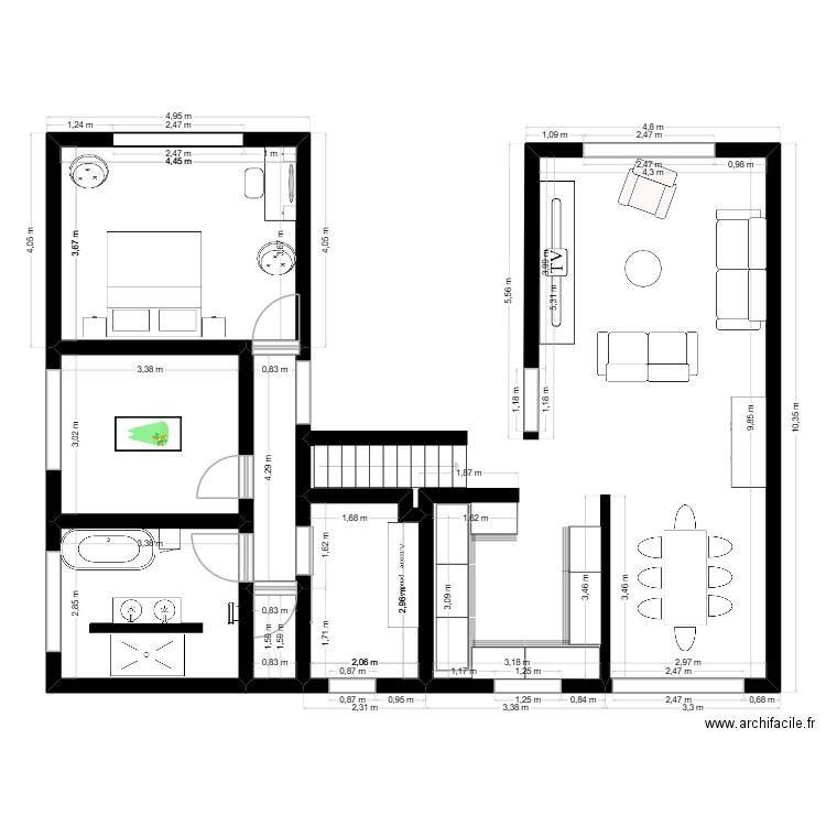 PLAN 2 v2. Plan de 6 pièces et 48 m2