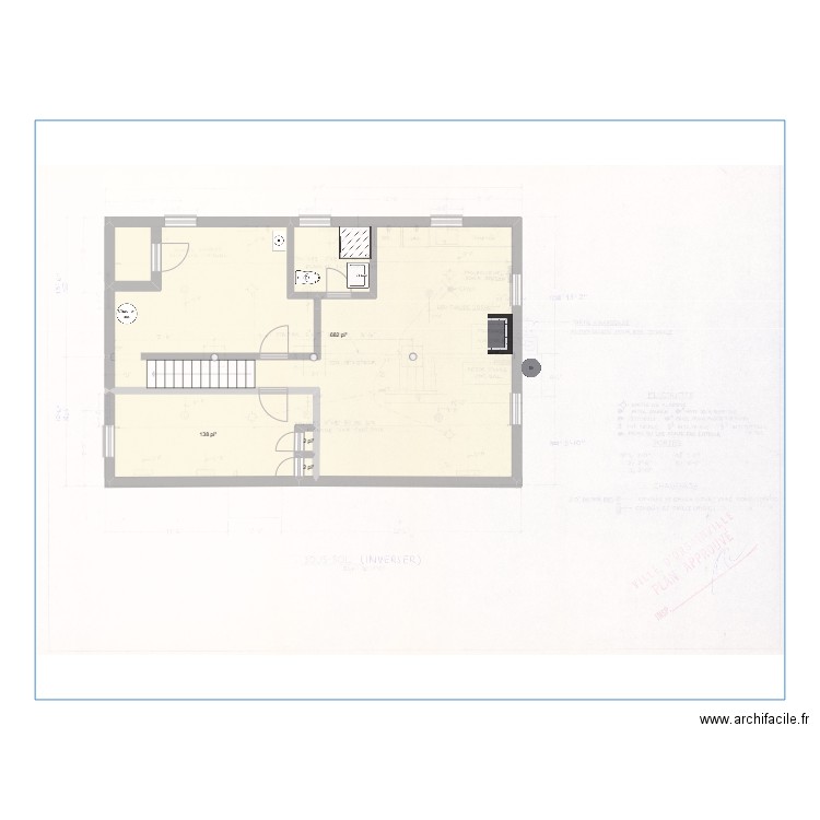Aménagement sous sol 1554 Bourbonnais. Plan de 4 pièces et 76 m2