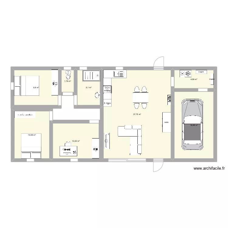 maison plein pied 3 ch . Plan de 