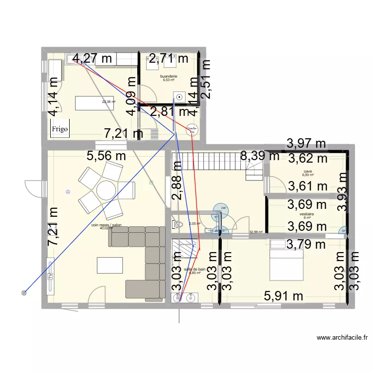 RDC. Plan de 9  et 124 m²