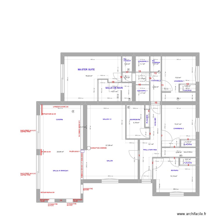 MENUISERIES INTERIEURES. Plan de 22 pièces et 139 m2