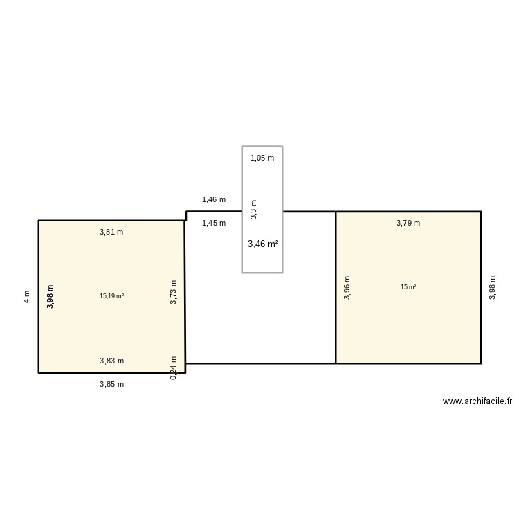 plan comble 2. Plan de 3 pièces et 34 m2