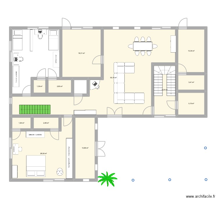 RDC DAVE. Plan de 12 pièces et 150 m2