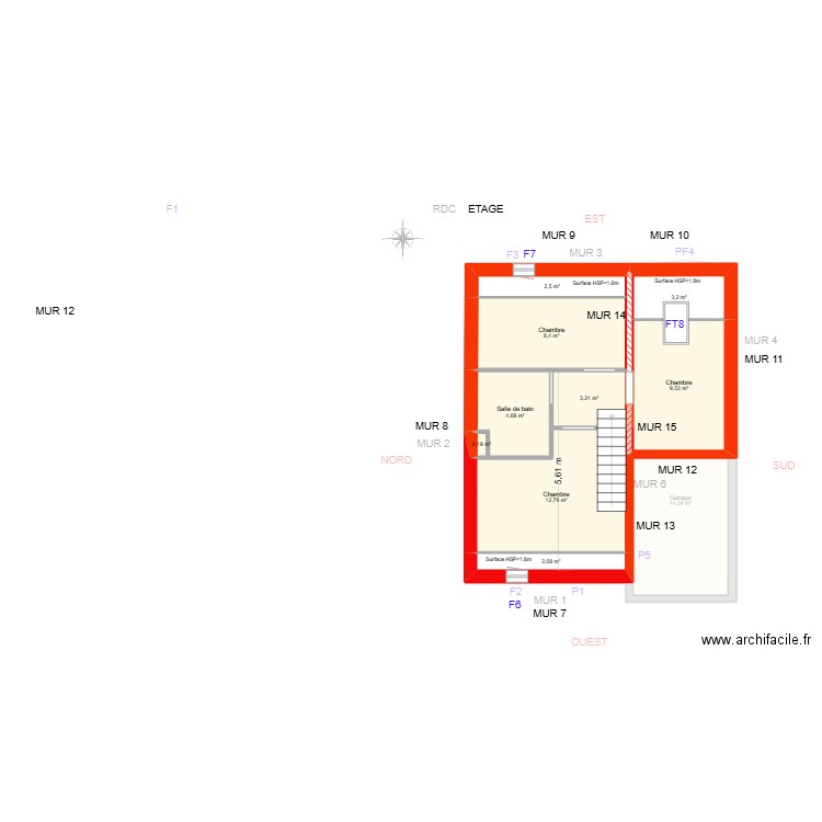 SEILLER_ Existant. Plan de 18 pièces et 104 m2