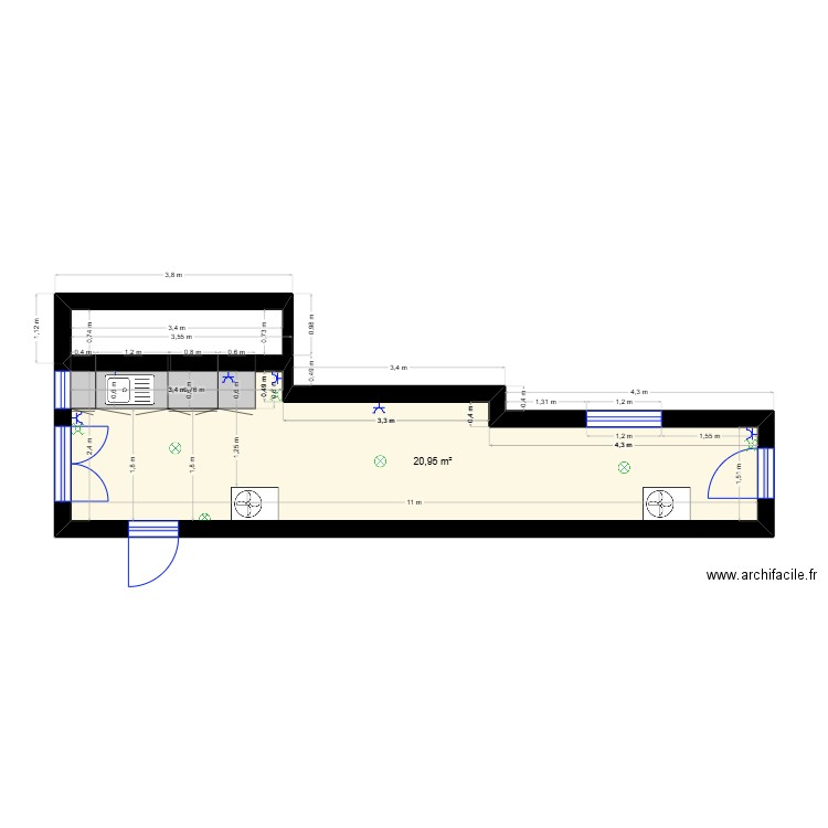 Vide Sanitaire. Plan de 1 pièce et 21 m2